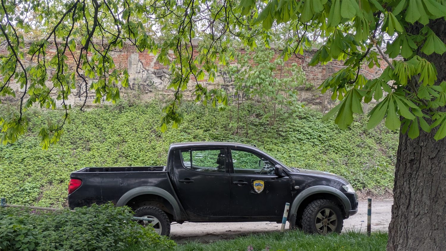 The Iron Horse, a black off-road pickup carrying the 80th Air Assault Brigade emblem on its door