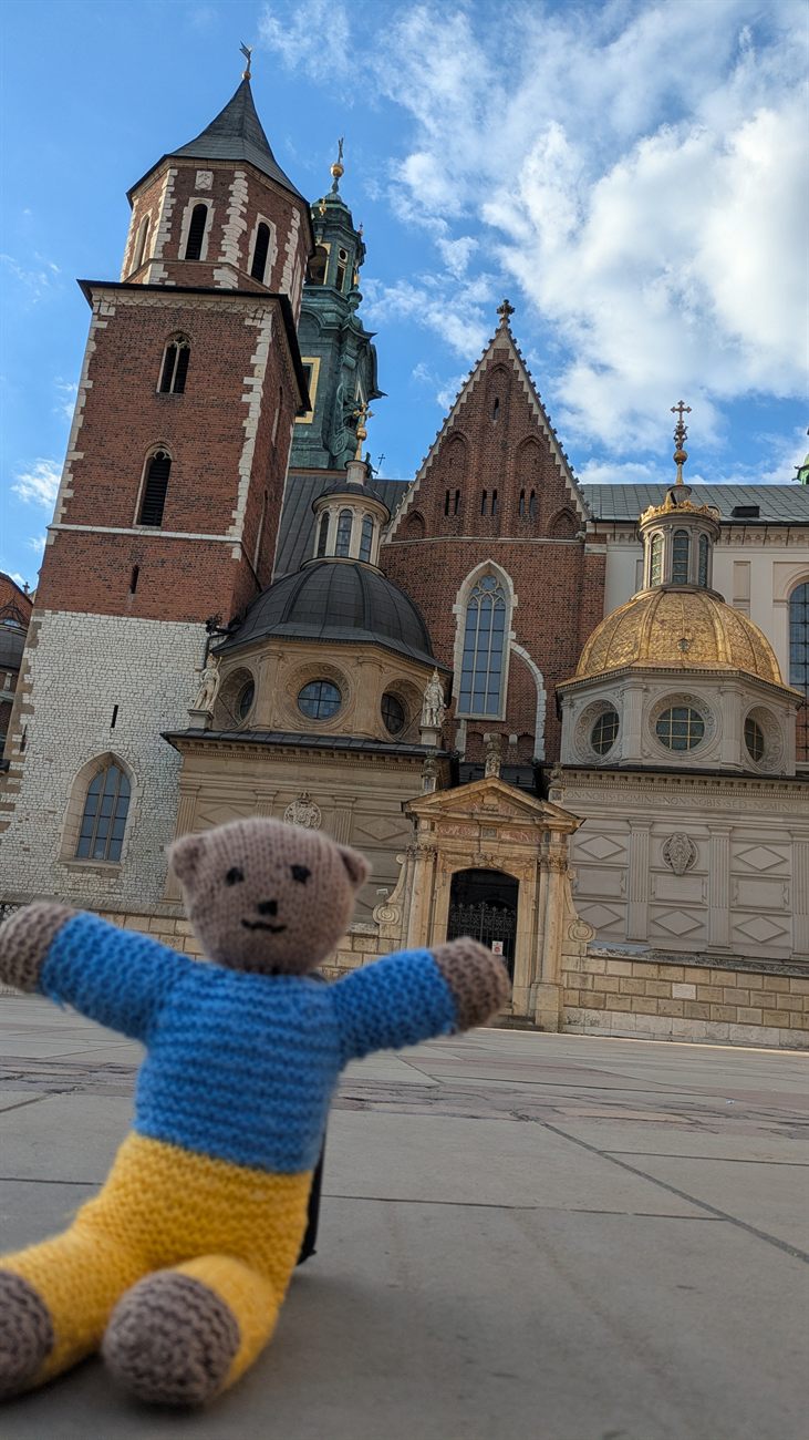 Petya in front of Wawel Cathedral in Kraków, Poland